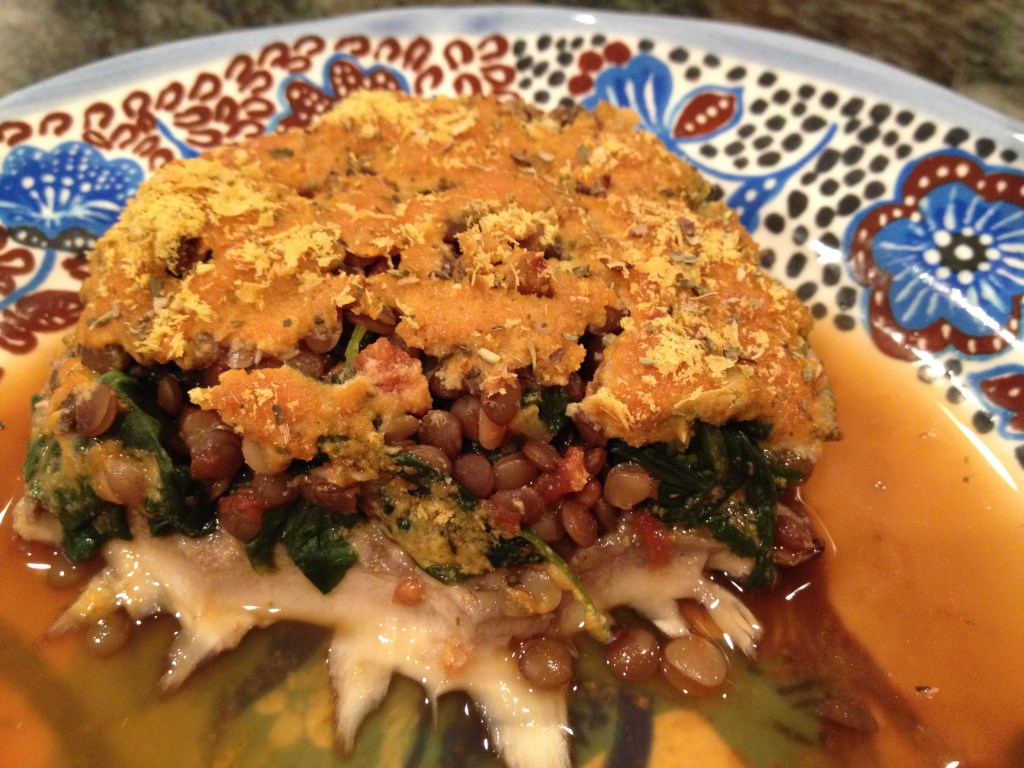 stuffed portobello with lentils and greens